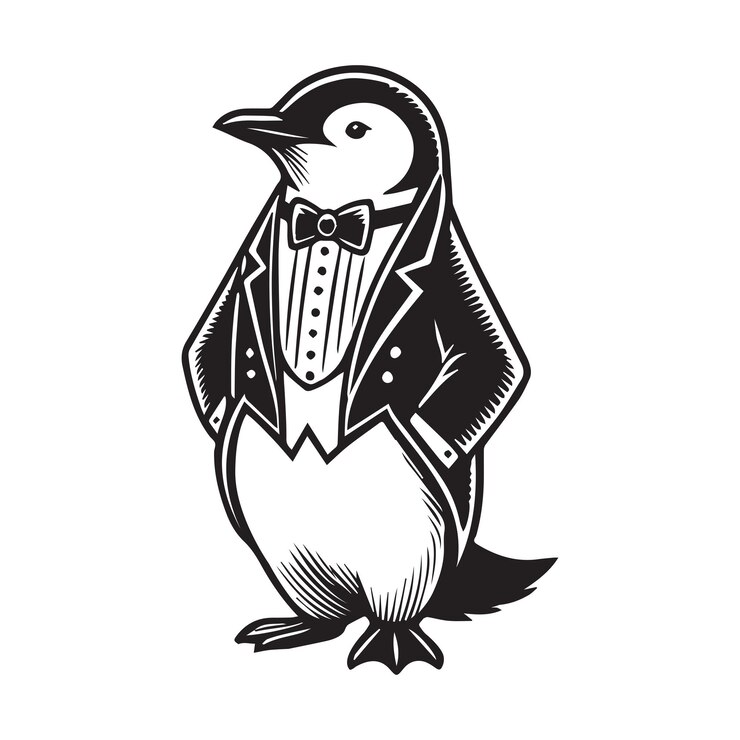Vector penguin contorno clip art diseño lindo penguin ilustración vectorial en blanco y negro