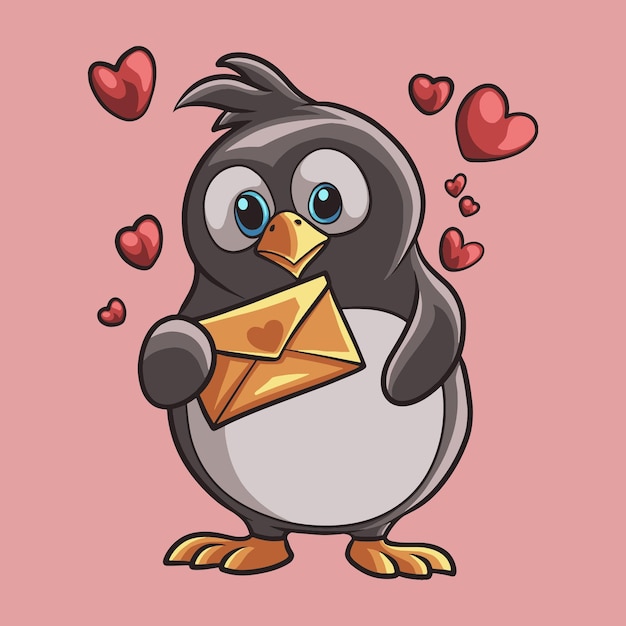 Vector penguin love mascota gran ilustración para su negocio de marca