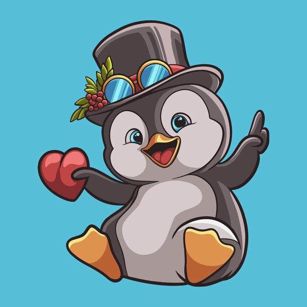 Vector penguin love mascota gran ilustración para su negocio de marca