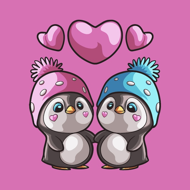 Vector penguin love mascota gran ilustración para su negocio de marca