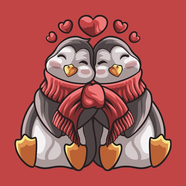 Vector penguin love mascota gran ilustración para su negocio de marca