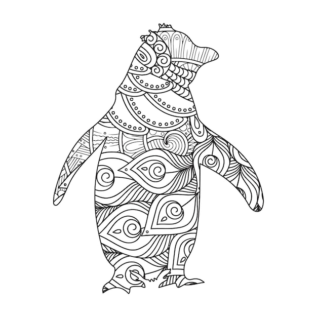 Penguin Mandala Coloring Vector Illustration libro para niños y adultos