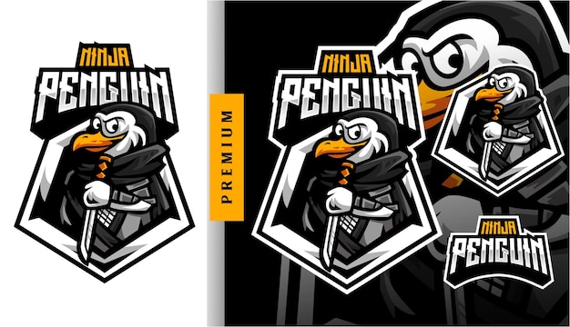 Penguin ninja mascota esport logo diseño personaje