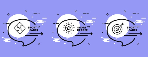 Pensamiento creativo conjunto icono Rompecabezas estrella objetivo logro sueño realización carrera Motivación concepto Infografía línea de tiempo con iconos y 3 pasos Icono de línea vectorial para Negocios y Publicidad
