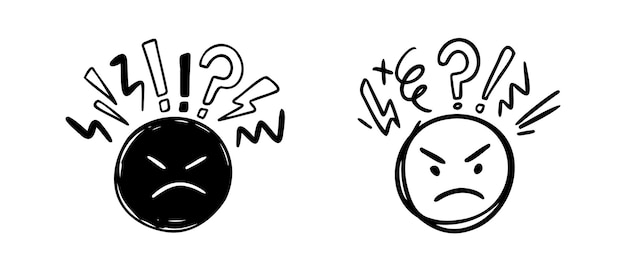 Pensamiento negativo retroalimentación de mala experiencia icono dibujado a mano cliente infeliz garabateo cliente difícil cara enojada mala calidad del servicio emoticon loco