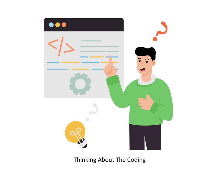 Vector pensando en el concepto de codificación ilustración vectorial de base de datos aislada en fondo blanco