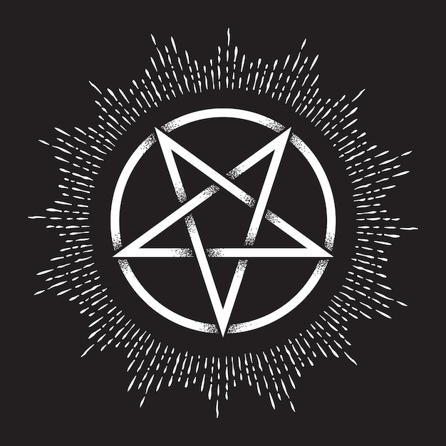 Vector pentagrama invertido o pentalpha o pentangle trabajo de punto dibujado a mano antiguo símbolo pagano de ilustración de vector de estrella de cinco puntas tatuaje flash de trabajo negro o diseño de impresión