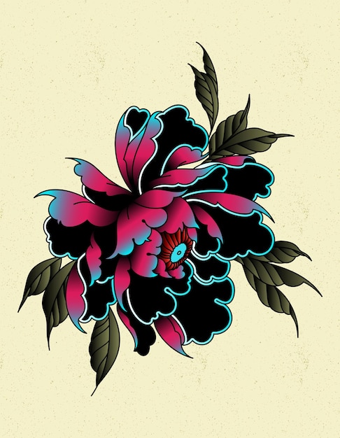 Peony tattoo old school