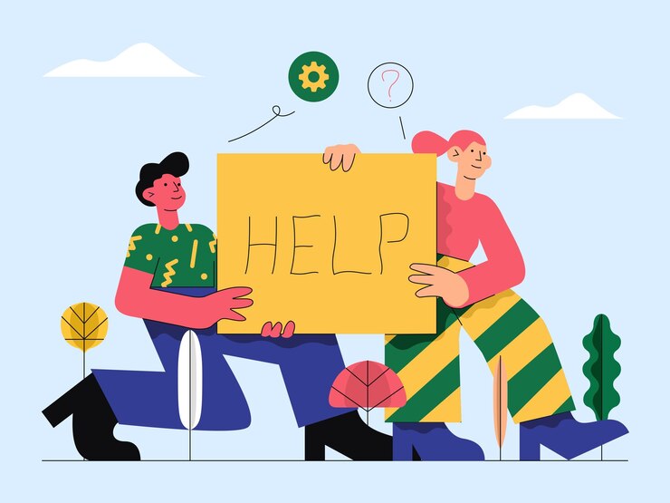 Vector people holding a help sign