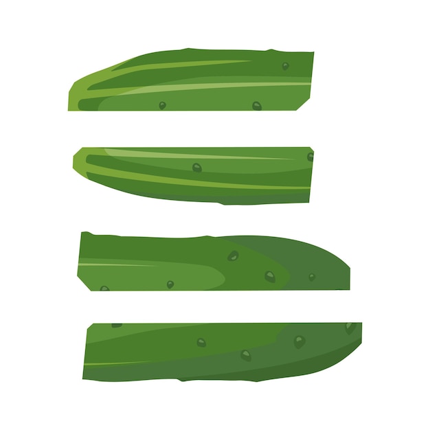 Pepino verde cortado en trozos Delicioso alimento vegetal saludable y fresco para la preparación de ensaladas Cosecha Vector ilustración plana