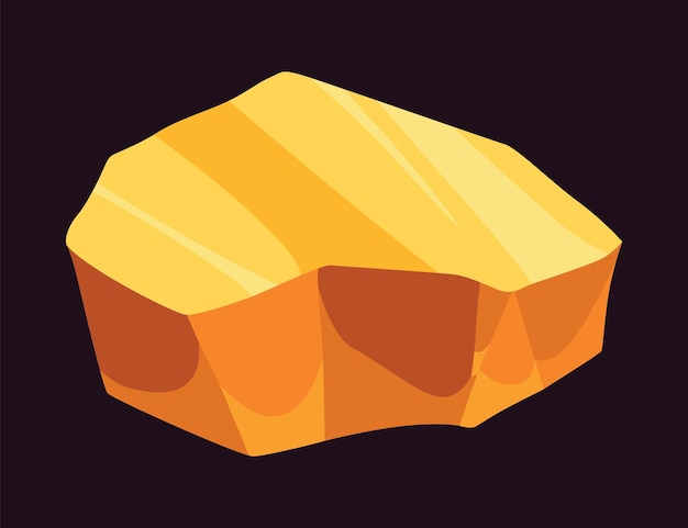 Pepitas de mina de oro Objeto de minería de mineral precioso Juego de oro Juego de piedra de interfaz de usuario Tesoro de dibujos animados Roca ámbar aislada en negro Icono de vector de roca poligonal metal amarillo