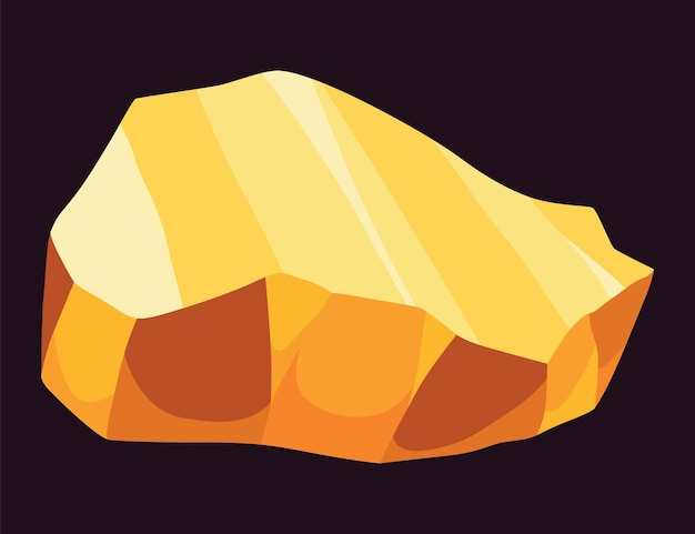 Pepitas de mina de oro Objeto de minería de mineral precioso Juego de oro Juego de piedra de interfaz de usuario Tesoro de dibujos animados Roca ámbar aislada en negro Icono de vector de roca poligonal metal amarillo