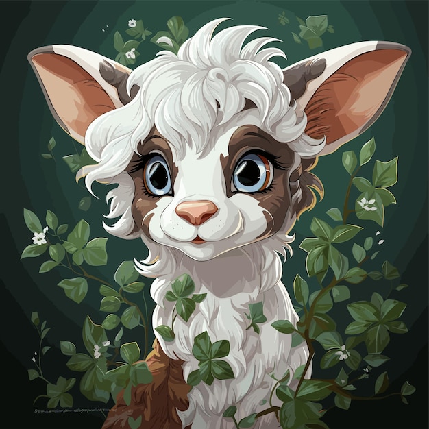 Vector una pequeña cabra adorable con orejas lindas