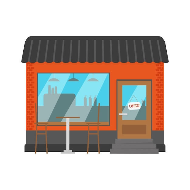Pequeña cafetería en vector de estilo plano