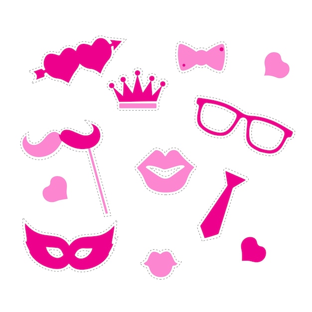 Vector pequeña colección de iconos vectoriales para niñas gafas arcos máscaras de carnaval