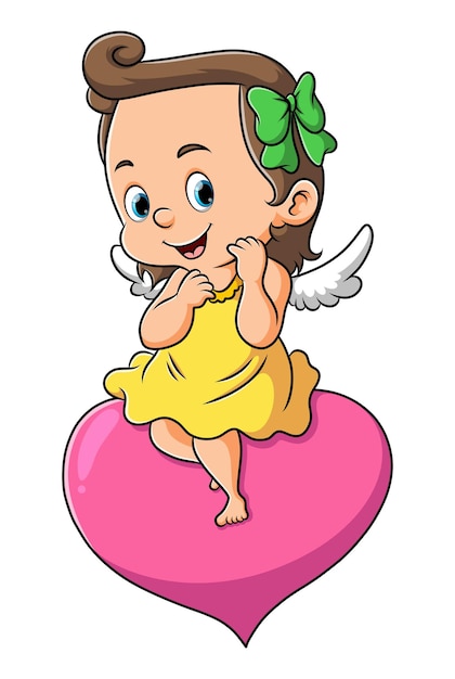 La pequeña hada bonita está sentada y posando en el amor por la ilustración.