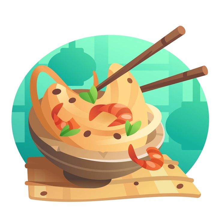Una pequeña ilustración de dibujos animados de un wok