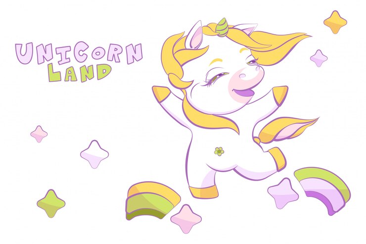 Vector pequeña ilustración linda del unicornio blanco