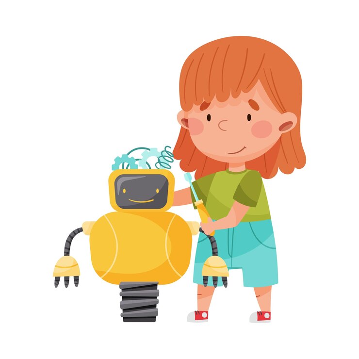 Vector pequeña ingeniera y creadora de ilustraciones vectoriales de robots