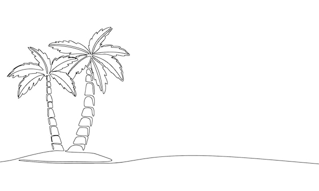 Pequeña isla con palmera una línea ilustración continua Árbol tropical de arte lineal