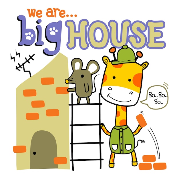 pequeña jirafa y ratón el constructor divertidos dibujos animados de animales