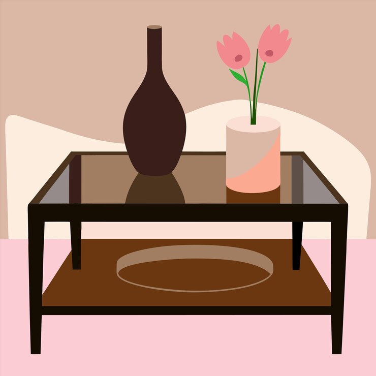 Vector una pequeña mesa con un jarrón y flores en ella