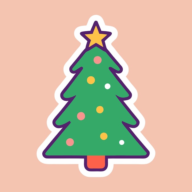 Pequeña pegatina de árbol de Navidad con estrellas de luces y decoración festiva