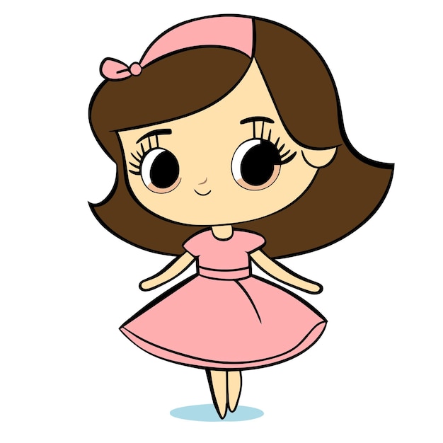 Vector una pequeña princesa linda dibujada a mano, plana, elegante, adhesiva de dibujos animados, icono de concepto, ilustración aislada.