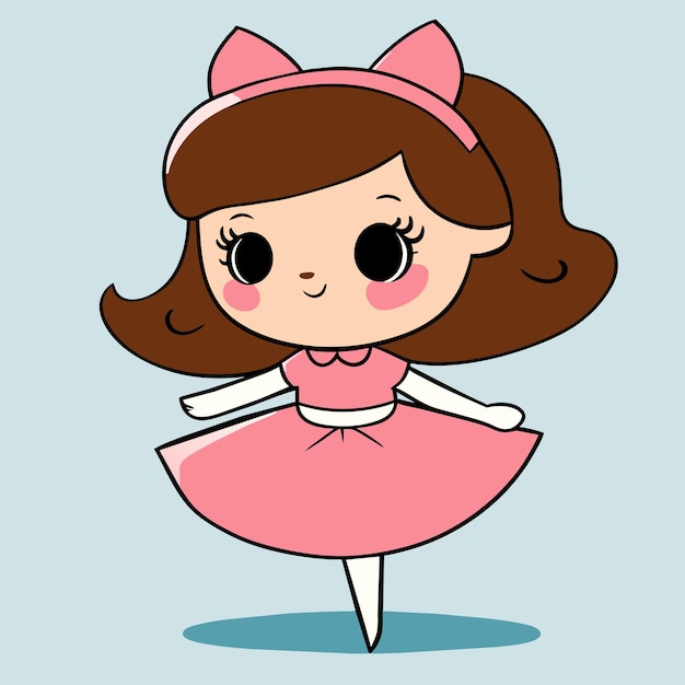 Vector una pequeña princesa linda dibujada a mano, plana, elegante, adhesiva de dibujos animados, icono de concepto, ilustración aislada.