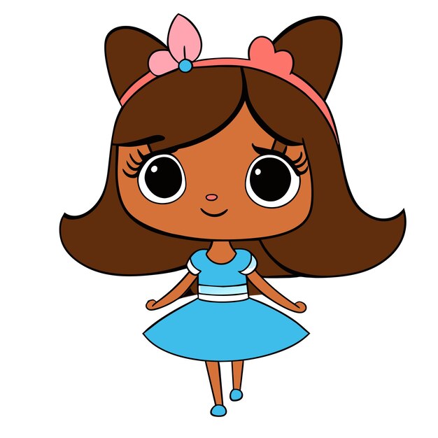 Vector una pequeña princesa linda dibujada a mano, plana, elegante, adhesiva de dibujos animados, icono de concepto, ilustración aislada.