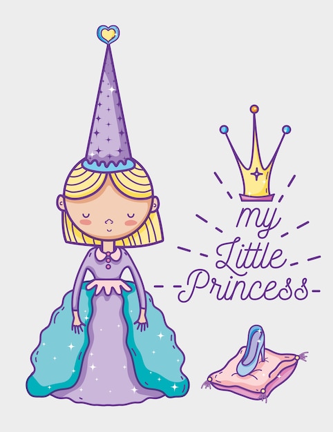 Pequeña princesa linda dibujo a mano de dibujos animados