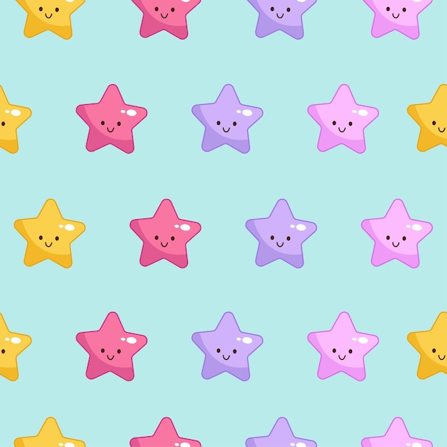 Pequeñas estrellas coloridas con un patrón sin costuras al estilo kawaii