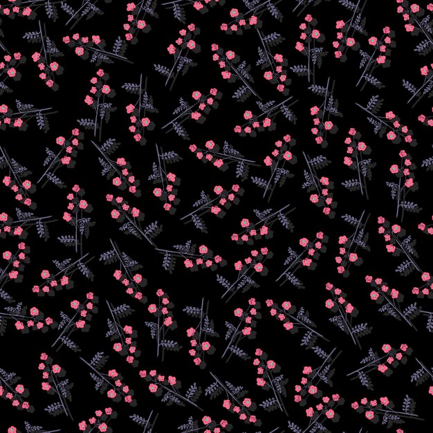 Pequeñas flores silvestres con ramitas y hojas de patrones sin fisuras vector botánico