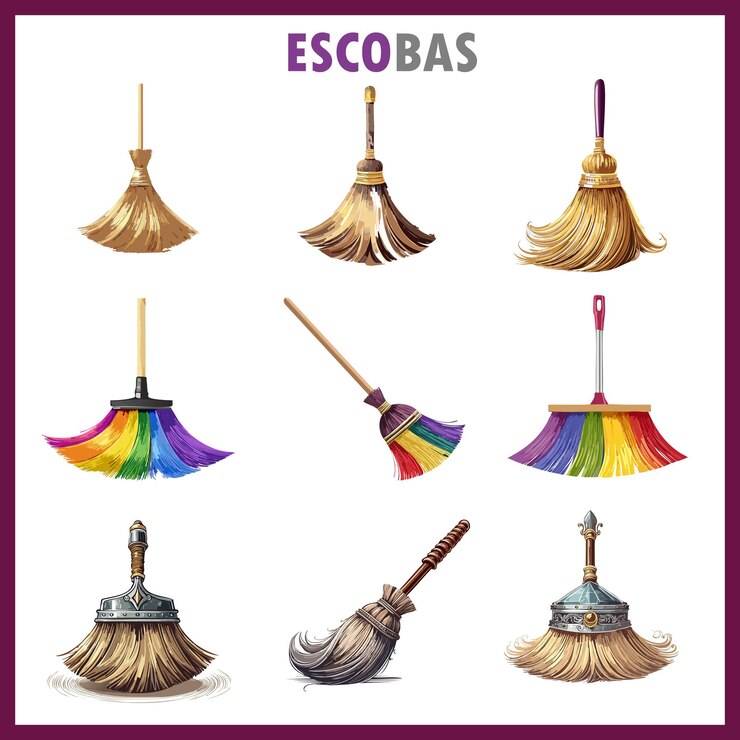 Pequeñas ilustraciones de escobas para su trabajo de diseño diario