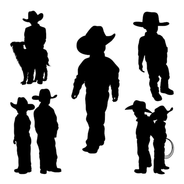 Vector pequeñas y lindas siluetas de vaquero