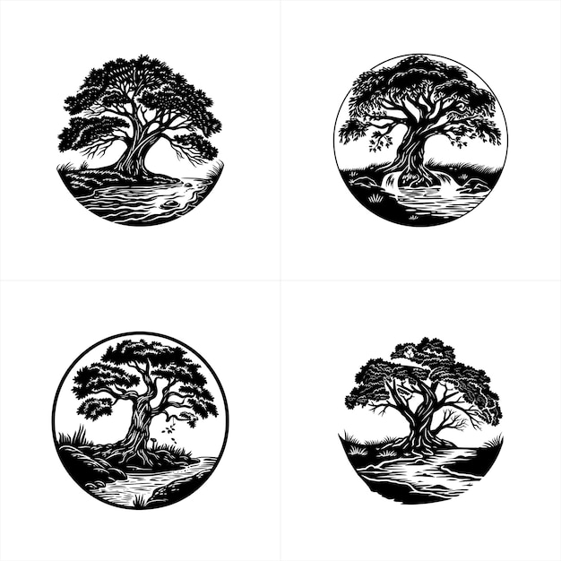 Vector pequeño árbol decorativo en estilo bonsai conjunto de pasatiempo vector