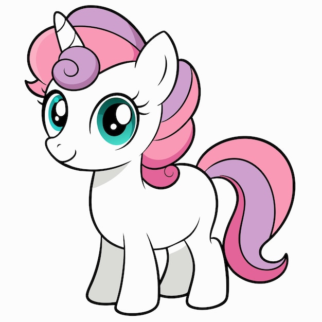 Pequeño caballo blanco con ilustración vectorial de peinado de color rosa