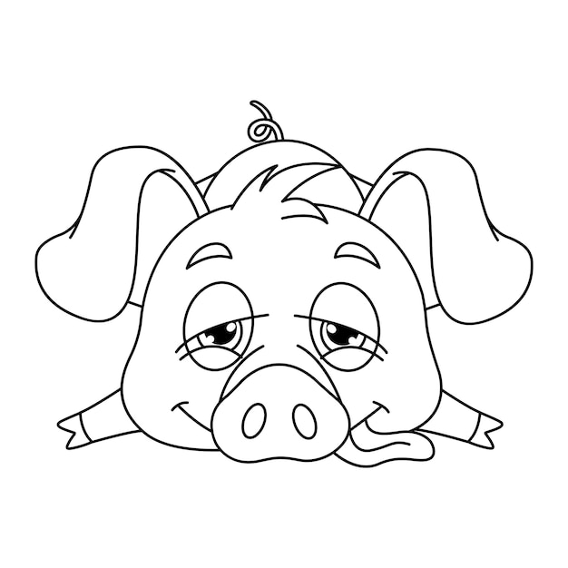 Pequeño cerdo cansado con la lengua sobresaliendo para colorear