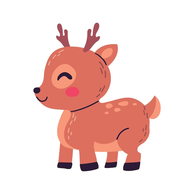 Un pequeño ciervo lindo aislado sobre un fondo blanco Ilustración de dibujos animados de vector plano animal del bosque