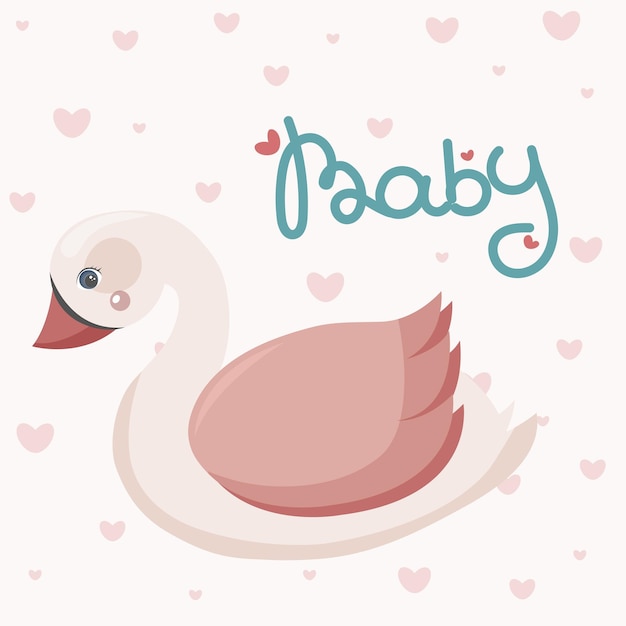 Pequeño cisne rosado arte de pared de la habitación de los niños Ilustración plana del cartel de la guardería