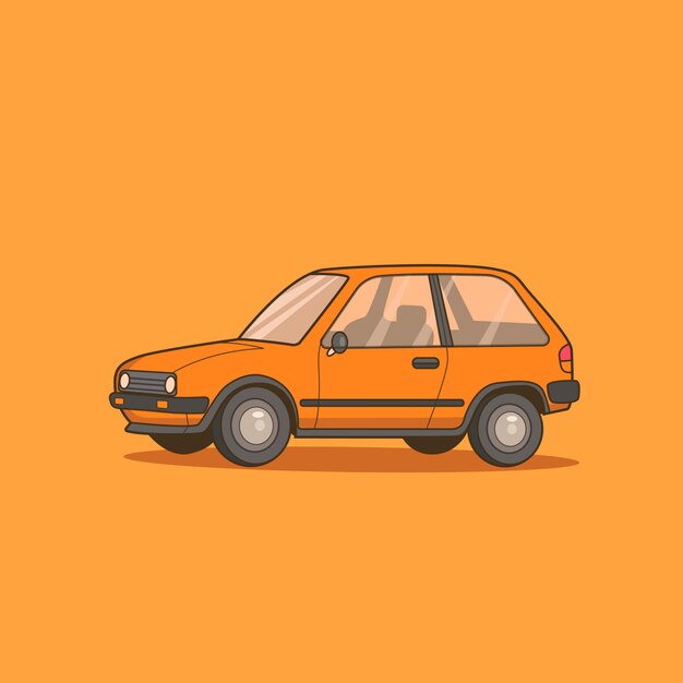 Pequeño coche Hatchback naranja aislado en naranja
