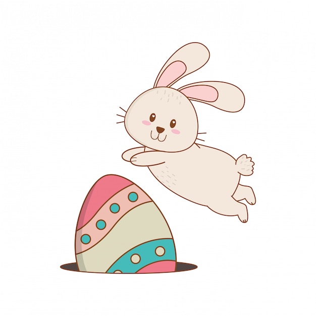 Pequeño conejo con huevo pintado personaje de Pascua