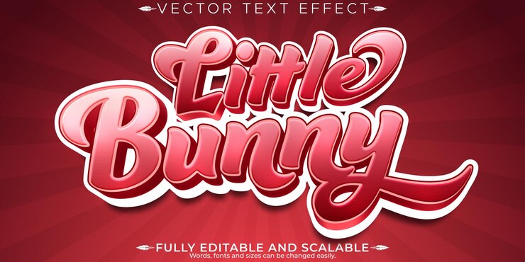 Vector pequeño conejo rojo efecto de texto dibujos animados editables y estilo de texto para niños