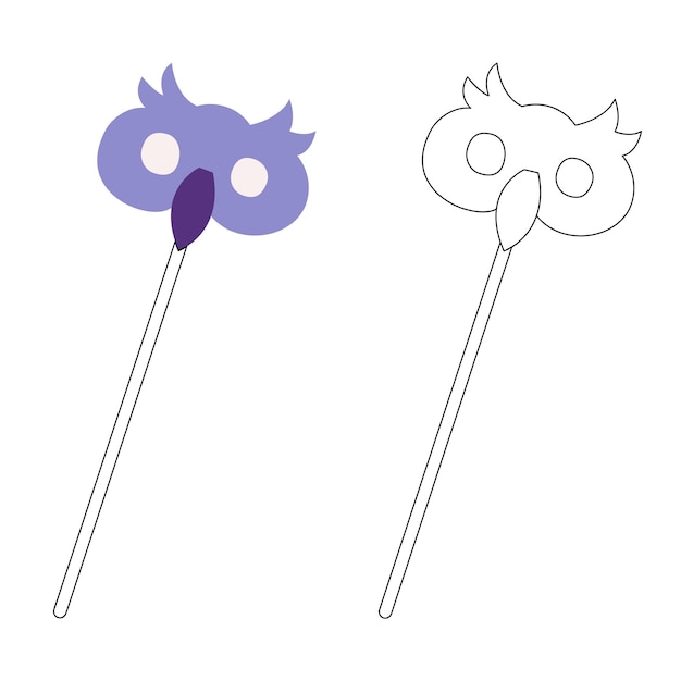 Pequeño conjunto con dos divertidas máscaras de carnaval como un búho Color blanco y negro ilustración vectorial plana