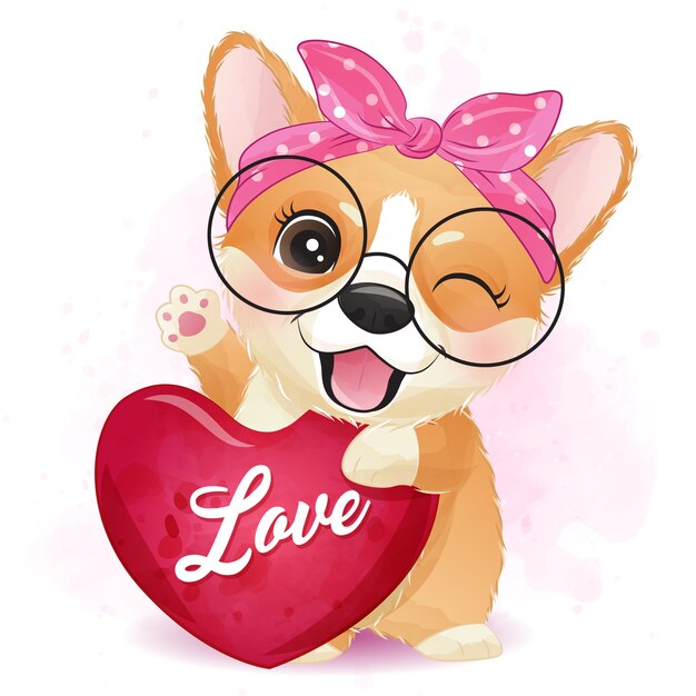 Pequeño corgi lindo abrazando un amor