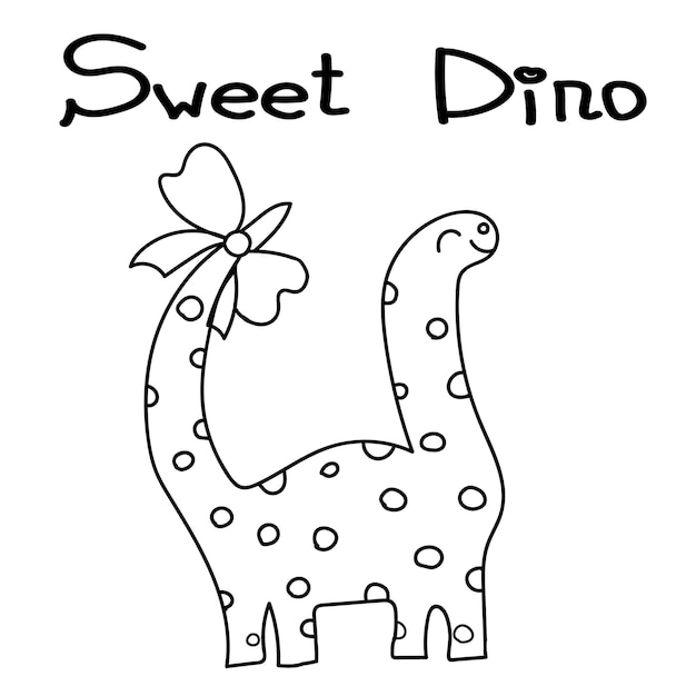 Pequeño dinosaurio lindo con arco Gráfico simple infantil Vector ilustración dibujada a mano