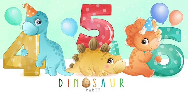 Pequeño dinosaurio lindo con colección de numeración