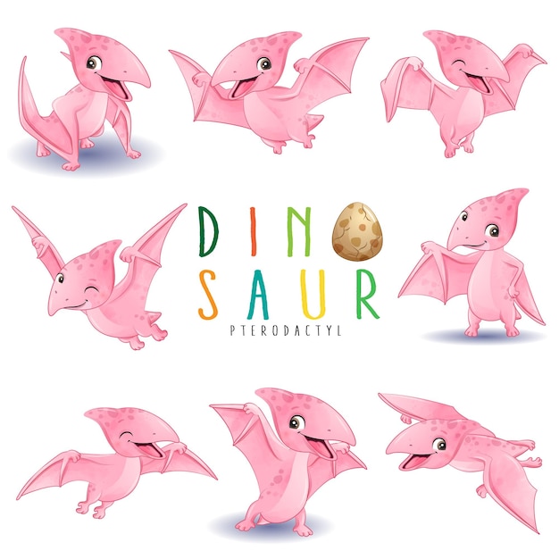 Pequeño dinosaurio lindo posa con ilustración acuarela