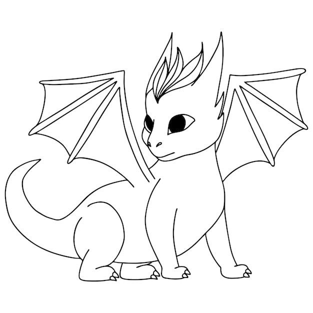 Pequeño dragón de dibujos animados lindo Ilustración vectorial Ilustración en blanco y negro para un libro para colorear