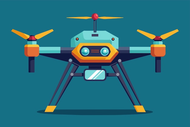 Un pequeño dron amarillo y azul vuela contra un fondo azul Ilustra el concepto de segmentación de clientes en la publicidad digital
